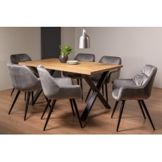 Ramsay X Leg Oak Effect 6 Seater Dining Table & 6 Dali Grey Velvet Fabric Chairs