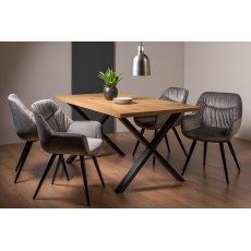 Ramsay X Leg Oak Effect 6 Seater Dining Table & 4 Dali Grey Velvet Fabric Chairs