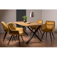 Ramsay X Leg Oak Effect 6 Seater Dining Table & 4 Dali Mustard Velvet Fabric Chairs