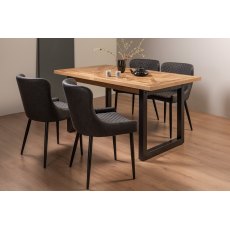 Lowry Rustic Oak 4-6 Dining Table & 4 Cezanne Chairs in Dark Grey Faux Leather with Black Legs