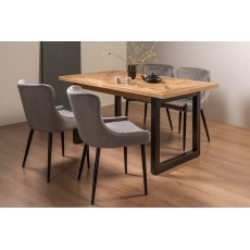 Lowry Rustic Oak 4-6 Dining Table & 4 Cezanne Chairs in Grey Velvet Fabric with Black Legs