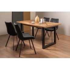 Lowry Rustic Oak 4-6 Dining Table & 4 Fontana Dark Grey Faux Suede Chairs