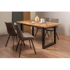 Lowry Rustic Oak 4-6 Dining Table & 4 Fontana Tan Faux Suede Chairs