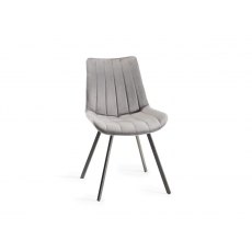 Lowry Rustic Oak 4-6 Dining Table & 4 Fontana Grey Velvet Fabric Chairs