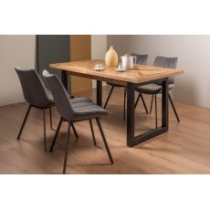 Lowry Rustic Oak 4-6 Dining Table & 4 Fontana Grey Velvet Fabric Chairs