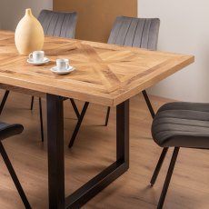 Lowry Rustic Oak 4-6 Dining Table & 4 Fontana Grey Velvet Fabric Chairs