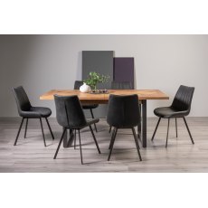 Lowry Rustic Oak 6-8 Dining Table & 6 Fontana Dark Grey Faux Suede Chairs