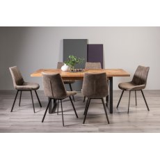 Lowry Rustic Oak 6-8 Dining Table & 6 Fontana Tan Faux Suede Chairs