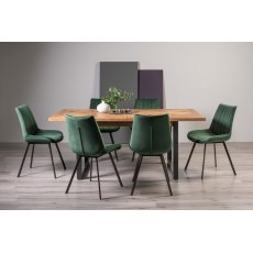 Lowry Rustic Oak 6-8 Dining Table & 6 Fontana Green Velvet Fabric Chairs