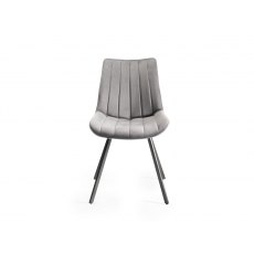 Lowry Rustic Oak 6-8 Dining Table & 6 Fontana Grey Velvet Fabric Chairs