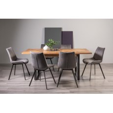 Lowry Rustic Oak 6-8 Dining Table & 6 Fontana Grey Velvet Fabric Chairs