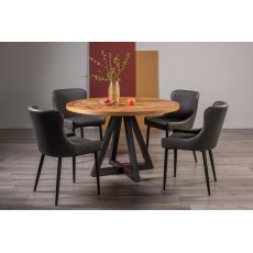 Lowry Rustic Oak 4 Seater Dining Table & 4 Cezanne Chairs in Dark Grey Faux Leather with Black Legs
