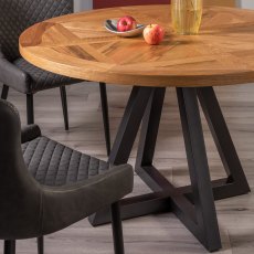 Lowry Rustic Oak 4 Seater Dining Table & 4 Cezanne Chairs in Dark Grey Faux Leather with Black Legs