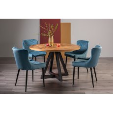 Lowry Rustic Oak 4 Seater Dining Table & 4 Cezanne Chairs in Petrol Blue Velvet Fabric with Black Legs