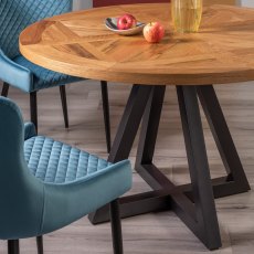 Lowry Rustic Oak 4 Seater Dining Table & 4 Cezanne Chairs in Petrol Blue Velvet Fabric with Black Legs