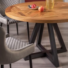 Lowry Rustic Oak 4 Seater Dining Table & 4 Cezanne Chairs in Grey Velvet Fabric with Black Legs