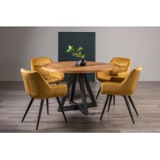 Lowry Rustic Oak 4 Seater Dining Table & 4 Dali Mustard Velvet Fabric Chairs