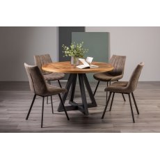 Lowry Rustic Oak 4 Seater Dining Table & 4 Fontana Tan Faux Suede Chairs