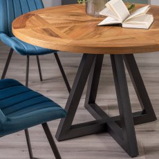 Lowry Rustic Oak 4 Seater Dining Table & 4 Fontana Blue Velvet Fabric Chairs