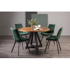 Lowry Rustic Oak 4 Seater Dining Table & 4 Fontana Green Velvet Fabric Chairs