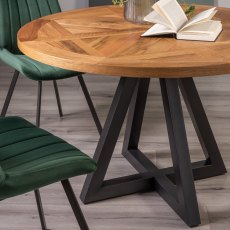 Lowry Rustic Oak 4 Seater Dining Table & 4 Fontana Green Velvet Fabric Chairs