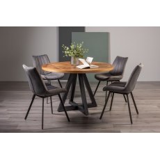 Lowry Rustic Oak 4 Seater Dining Table & 4 Fontana Grey Velvet Fabric Chairs