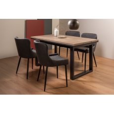 Turner Weathered Oak 4-6 Dining Table & 4 Cezanne Chairs in Dark Grey Faux Leather with Black Legs