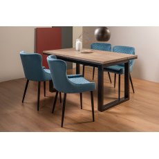 Turner Weathered Oak 4-6 Dining Table & 4 Cezanne Chairs in Petrol Blue Velvet Fabric with Black Legs