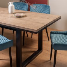 Turner Weathered Oak 4-6 Dining Table & 4 Cezanne Chairs in Petrol Blue Velvet Fabric with Black Legs