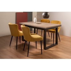Turner Weathered Oak 4-6 Dining Table & 4 Cezanne Chairs in Mustard Velvet Fabric with Black Legs