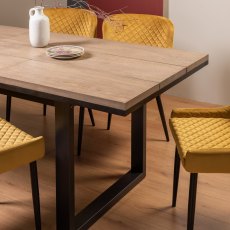 Turner Weathered Oak 4-6 Dining Table & 4 Cezanne Chairs in Mustard Velvet Fabric with Black Legs