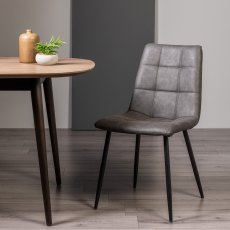 Mondrian Dark Grey Faux Leather Chairs with Black Legs
