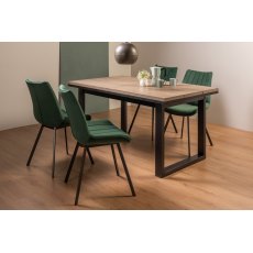 Turner Weathered Oak 4-6 Dining Table & 4 Fontana Green Velvet Fabric Chairs