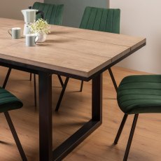 Turner Weathered Oak 4-6 Dining Table & 4 Fontana Green Velvet Fabric Chairs