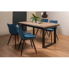 Turner Weathered Oak 4-6 Dining Table & 4 Seurat Blue Velvet Fabric Chairs
