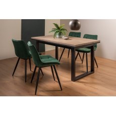 Turner Weathered Oak 4-6 Dining Table & 4 Seurat Green Velvet Fabric Chairs