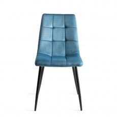 Mondrian Petrol Blue Velvet Fabric Chairs with Black Legs