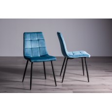 Mondrian Petrol Blue Velvet Fabric Chairs with Black Legs