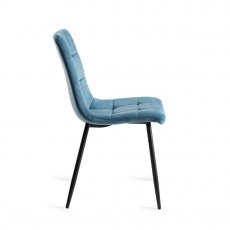 Mondrian Petrol Blue Velvet Fabric Chairs with Black Legs