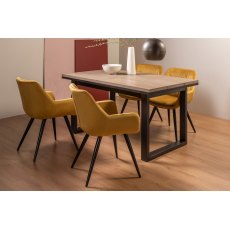 Turner Weathered Oak 4-6 Dining Table & 4 Dali Mustard Velvet Fabric Chairs