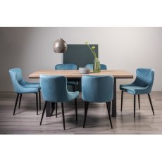 Turner Weathered Oak 6-8 Dining Table & 6 Cezanne Chairs in Petrol Blue Velvet Fabric with Black Legs
