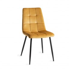 Mondrian Mustard Velvet Fabric Chairs with Black Legs