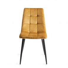 Mondrian Mustard Velvet Fabric Chairs with Black Legs