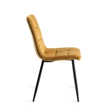 Mondrian Mustard Velvet Fabric Chairs with Black Legs