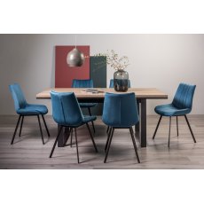 Turner Weathered Oak 6-8 Dining Table & 6 Fontana Blue Velvet Fabric Chairs