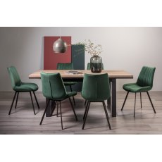Turner Weathered Oak 6-8 Dining Table & 6 Fontana Green Velvet Fabric Chairs