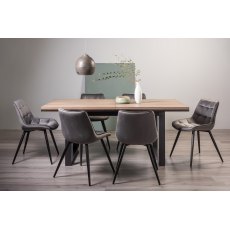 Turner Weathered Oak 6-8 Dining Table & 6 Seurat Grey Velvet Fabric Chairs
