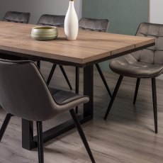 Turner Weathered Oak 6-8 Dining Table & 6 Seurat Grey Velvet Fabric Chairs