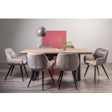 Turner Weathered Oak 6-8 Dining Table & 6 Dali Grey Velvet Fabric Chairs