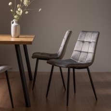 Mondrian Grey Velvet Fabric Chairs with Black Legs